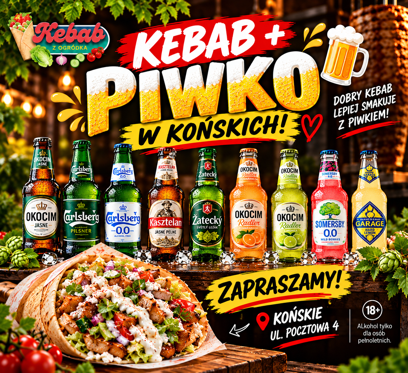 Kebab i piwo w Kebab z Ogródka w Końskich